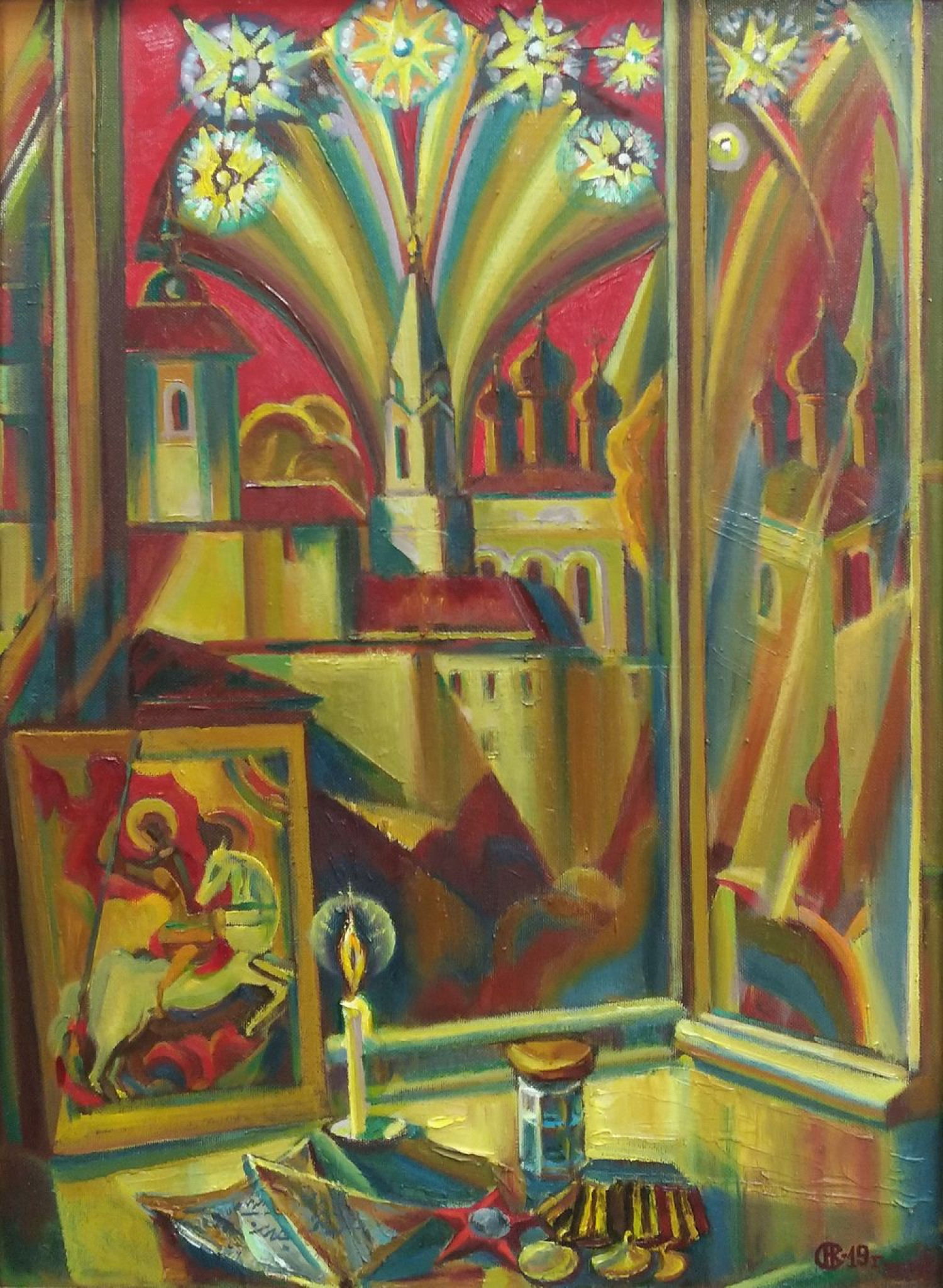 Н.К. Сальников. Салют памяти. 2019. Оргалит, масло. 100х72 см.