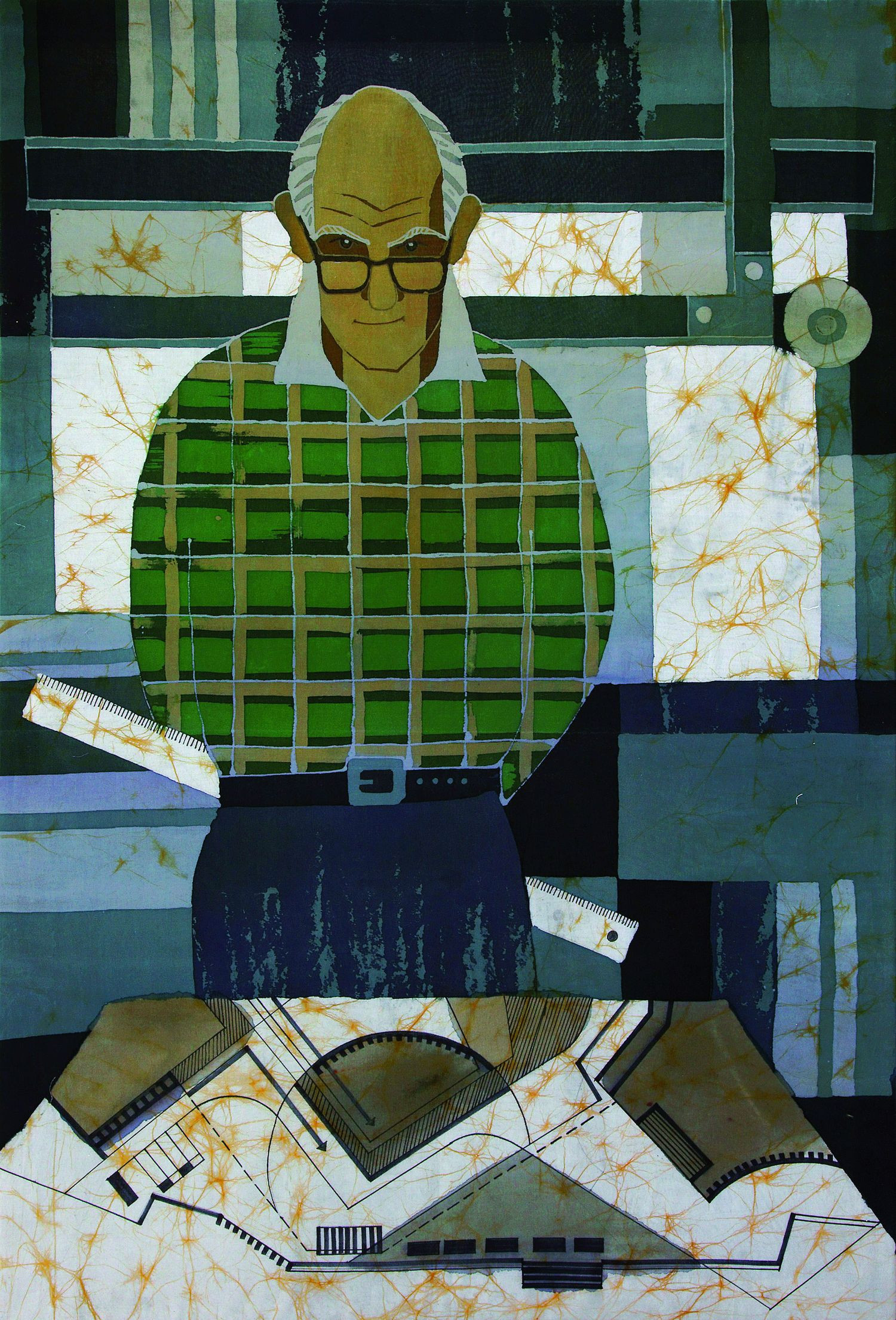 Е.Г.Ширяева. Портрет архитектора. 2014 г. Хлопок, горячий батик.