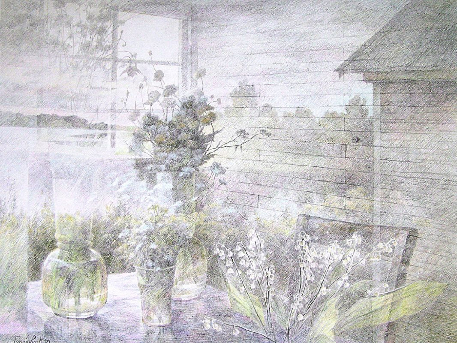 К.Ю.Тихонова. Сквозь окна прозрачные. 2008. 50х65 см. бумага, карандаш.