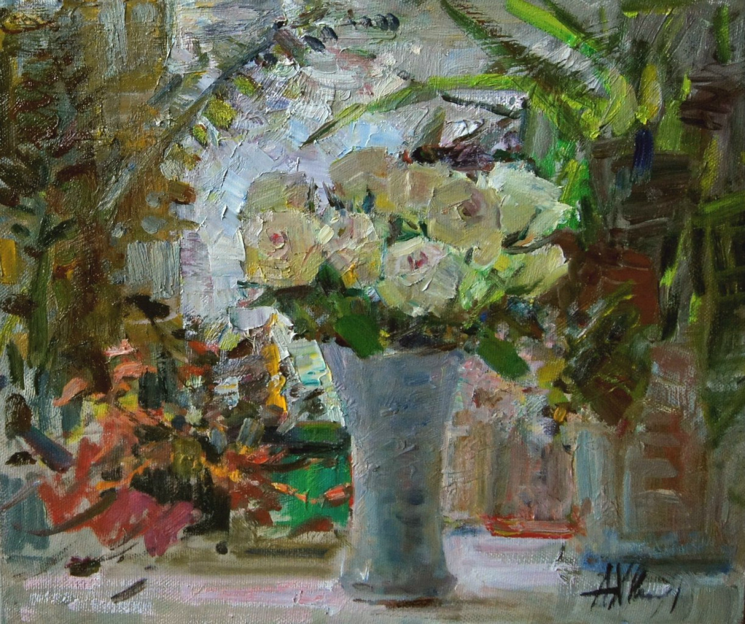 А.В.Хвастунова. Маленький зимний букет роз. Холст, масло. 50х60 см. 2015