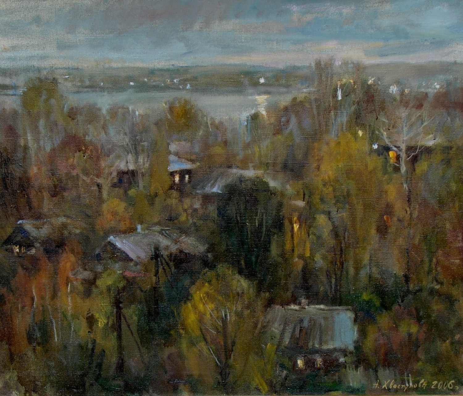 А.В.Хвастунова. Дождь над Волгой. Тутаев. Холст, масло. 40х50 см., 2014